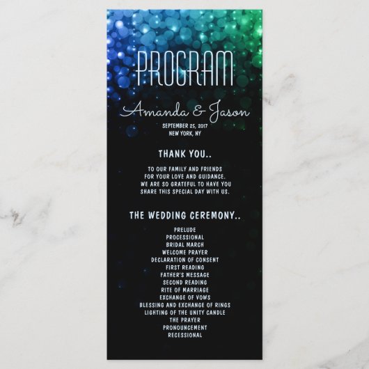 Elegant pauw kleurenlicht voor bruiloft programmakaart (Voorkant)