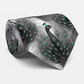 Elegant Pauwveer Turquoise Ogen Patroon Stropdas (Opgerold)