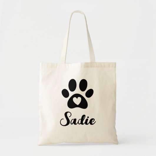 Elegant Paw Print met Heart en Aangepaste Pet Name Tote Bag (Voorkant)