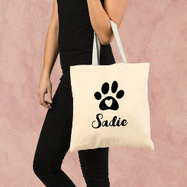 Elegant Paw Print met Heart en Aangepaste Pet Name Tote Bag