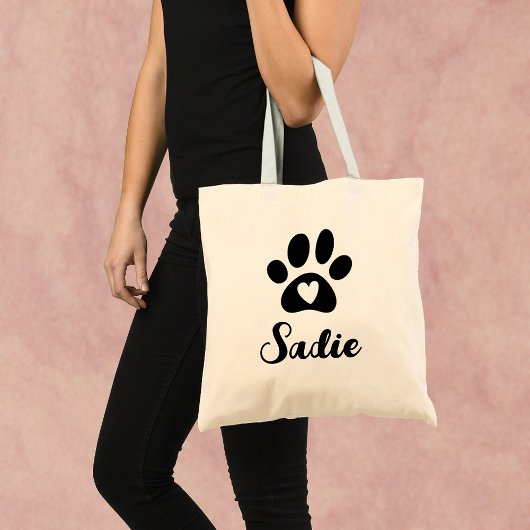 Elegant Paw Print met Heart en Aangepaste Pet Name Tote Bag