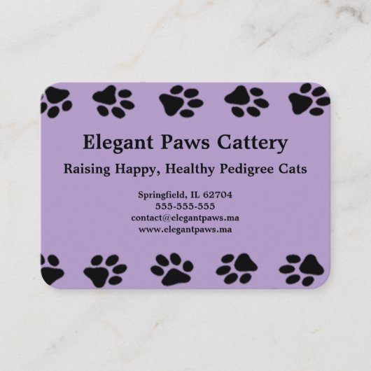 Elegant Paws Cattery Business Card with Paw Print  Visitekaartje (Voorkant)