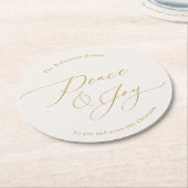 Elegant Peace & Joy Gold Script Christmas Ronde Kartonnen Onderzetter (Gebogen)