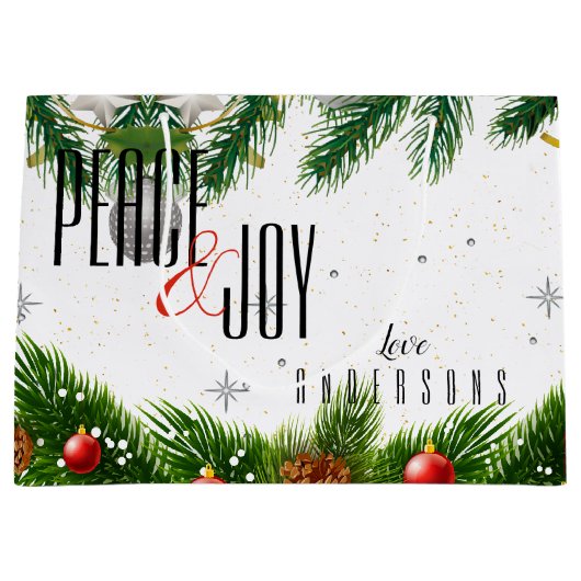 Elegant Peace & Joy Red Berries Naam Kerstmis Groot Cadeauzakje (Voorkant)
