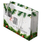 Elegant Peace & Joy Red Berries Naam Kerstmis Groot Cadeauzakje (Voorkant Gekanteld)