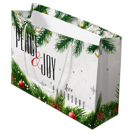 Elegant Peace & Joy Red Berries Naam Kerstmis Groot Cadeauzakje (Voorkant Gekanteld)