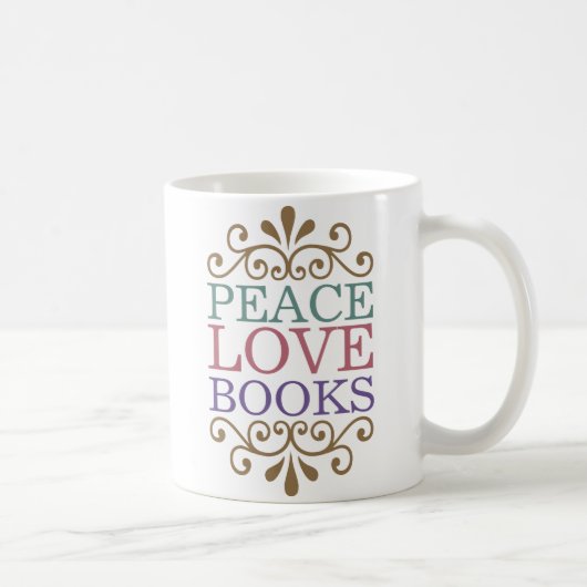 Elegant Peace, Love, Books Koffiemok (Rechts)