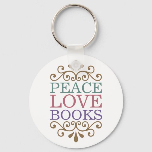 Elegant Peace, Love, Books Sleutelhanger (Light) (Voorkant)