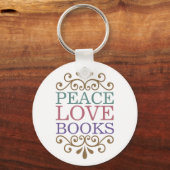 Elegant Peace, Love, Books Sleutelhanger (Light) (Voorkant)
