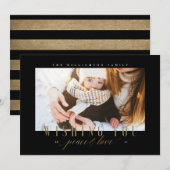 Elegant Peace & Love Gold Typografie Foto Feestdagenkaart (Voorkant / Achterkant)