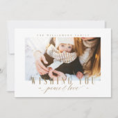 Elegant Peace & Love Gold Typografie Foto Feestdagenkaart (Voorkant)