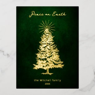 Elegant Peace on Earth Gold-kerstboom Folie Feestdagen Briefkaart