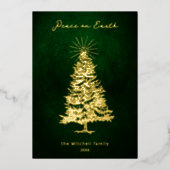 Elegant Peace on Earth Gold-kerstboom Folie Feestdagenkaart (Voorkant)