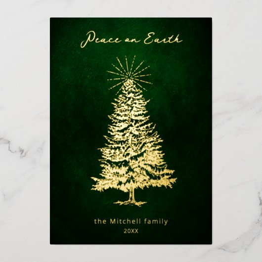 Elegant Peace on Earth Gold-kerstboom Folie Feestdagenkaart (Voorkant)