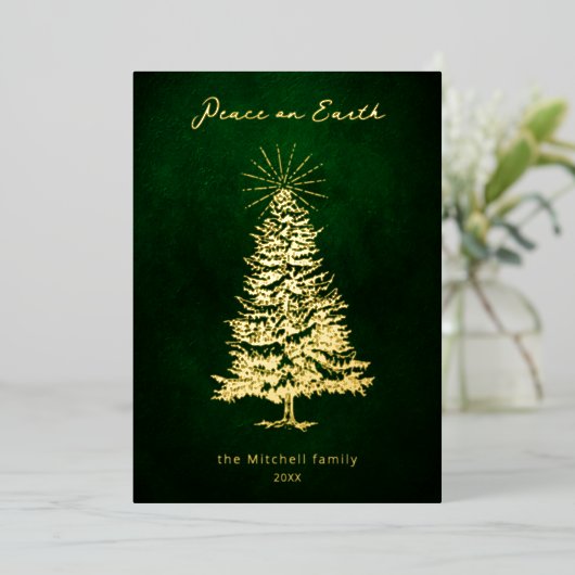 Elegant Peace on Earth Gold-kerstboom Folie Feestdagenkaart (Staand Voorkant)