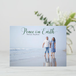 Elegant Peace on Earth Holiday Foto donkergroen Feestdagenkaart