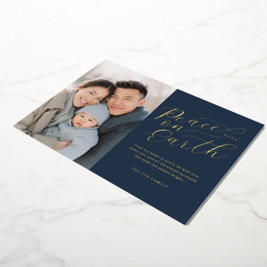 Elegant Peace on Earth Photo Folie Feestdagenkaart (Gedraaid)