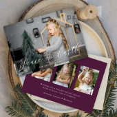 Elegant Peace on Earth Script Paarse 4 Foto Feestdagenkaart