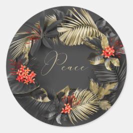 Elegant Peace Red en Gold Tropical Foliage Ronde Sticker