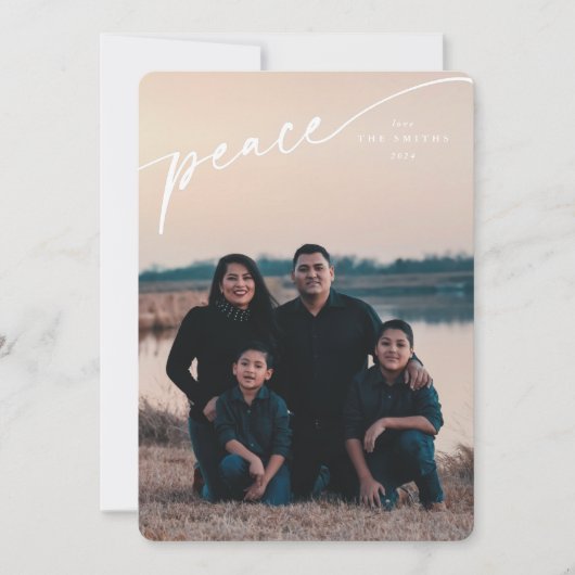 Elegant 'Peace' White Typographic Script Feestdagenkaart (Voorkant)