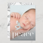 Elegant Peace with Silver Leaves Foto Kerstmis Feestdagenkaart (Voorkant / Achterkant)