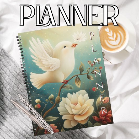 Elegant Peaceful White Dove & Floral  Planner