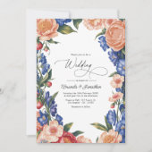 Elegant Peach and Blue Floral Wedding QR Code Kaart (Voorkant)