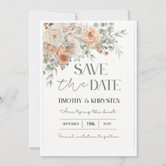 Elegant Peach and Green Save the Date Invitation Kaart