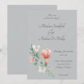 Elegant Peach and Green Watercolor Floral Wedding  Kaart (Voorkant / Achterkant)