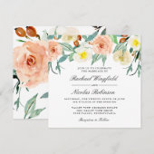 Elegant Peach and White Waterverf Floral Wedding Kaart (Voorkant / Achterkant)