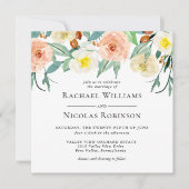 Elegant Peach and White Waterverf Floral Wedding Kaart (Voorkant)