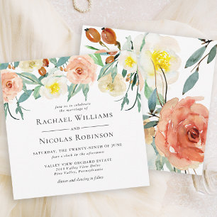 Elegant Peach and White Waterverf Floral Wedding Kaart