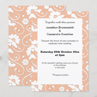 ELEGANT PEACH APRICOT LACE DIAMOND WEDING KAART
