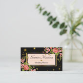 Elegant Peach & Black Floral Roos Wedding Planner Visitekaartje (Staand voorkant)