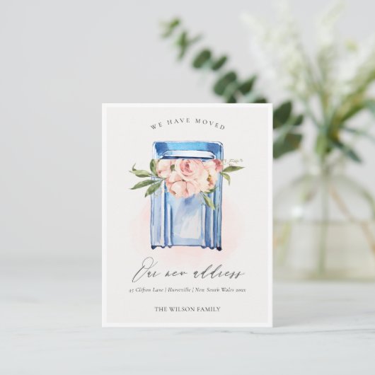 Elegant Peach Blue Floral Mailbox We hebben verpla Briefkaart (Staand voorkant)