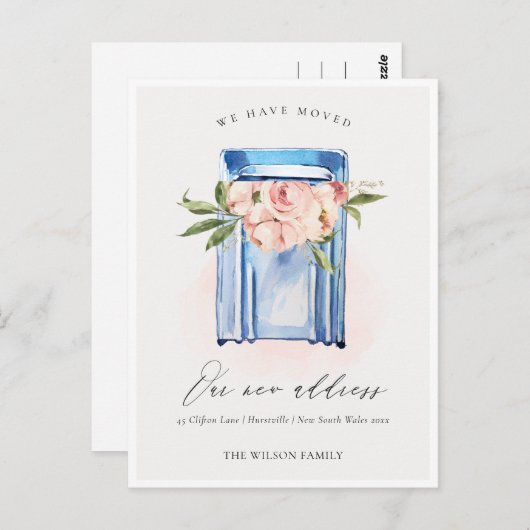 Elegant Peach Blue Floral Mailbox We hebben verpla Briefkaart (Voorkant / Achterkant)