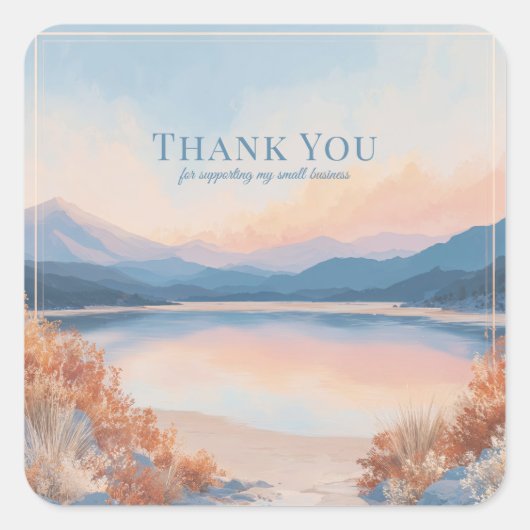 Elegant Peach Blue Mountain Lake Landscape Vierkante Sticker (Voorkant)
