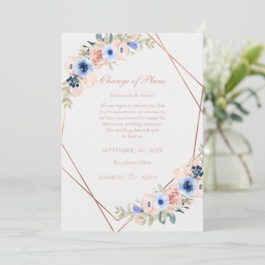 Elegant Peach Blue Wedding Collection Kaart (Staand voorkant)