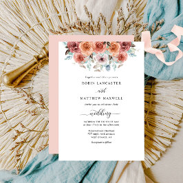 Elegant Peach, Blush and Blue Floral Wedding Kaart