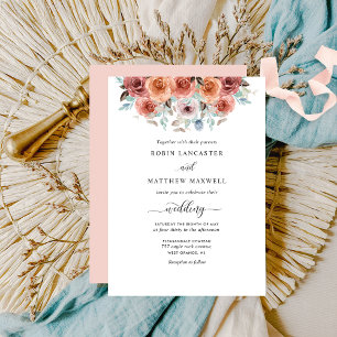 Elegant Peach, Blush and Blue Floral Wedding Kaart