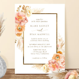 Elegant Peach, Blush and Cream Floral Wedding Kaart