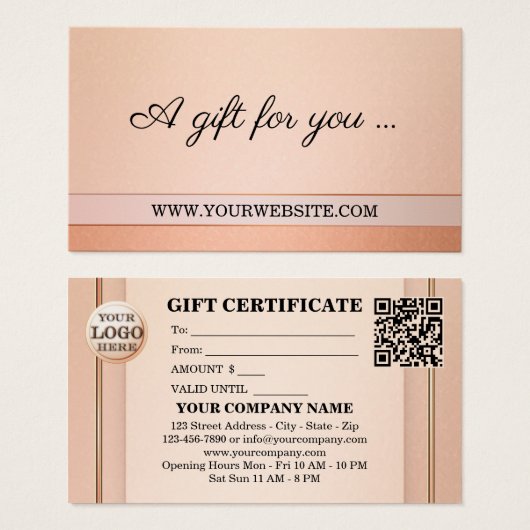 Elegant Peach Blush Cadeaubon Sjabloon Visitekaartje (Voorkant /achterkant)