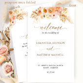 Elegant Peach Blush Floral Folded Wedding Programm