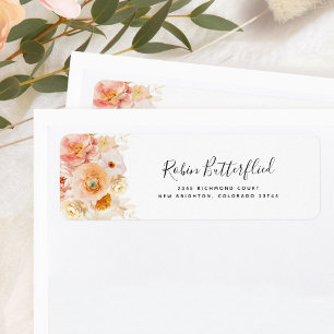 Elegant Peach, Blush, Ivory Floral Return Address Etiket