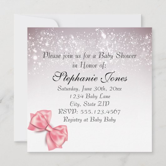 Elegant Peach Bow Sparkles Baby shower Kaart (Achterkant)