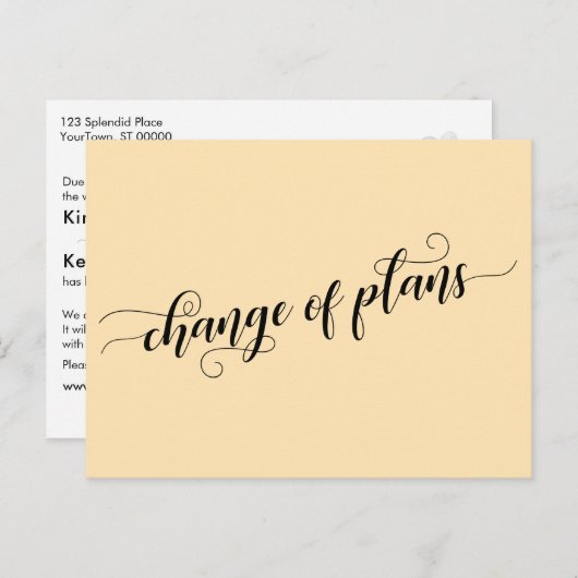 Elegant Peach Change of Plans Postponed Wedding Briefkaart (Voorkant / Achterkant)