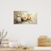 Elegant Peach & Cream Rose Bouquet: Romantic Paint Poster (Keuken)