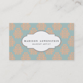  Elegant Peach Damask Patroon Blauwgroen Blauw Visitekaartje
