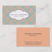  Elegant Peach Damask Patroon Blauwgroen Blauw Visitekaartje (Voorkant / Achterkant)
