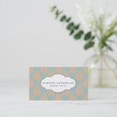  Elegant Peach Damask Patroon Blauwgroen Blauw Visitekaartje (Staand voorkant)